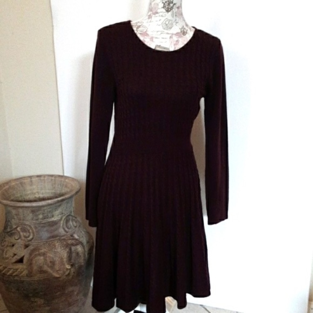 MARC NEW YORK ANDREW MARC Womans Black Cable Knit Scoop Neck Midi Dress Medium - Picture 3 of 13